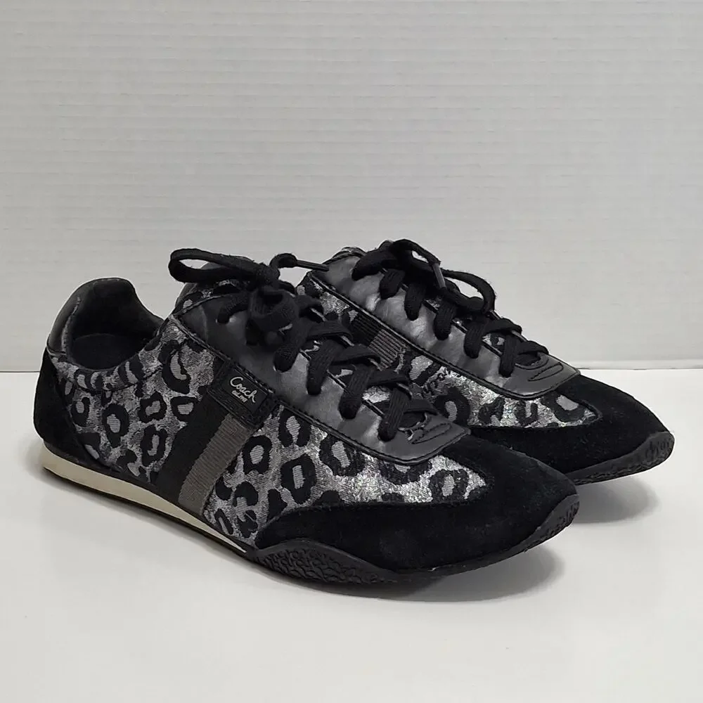Coach Womens Kinsley Sneakers Black Q986 Low Top Lace Up Signature Logo Size 11M